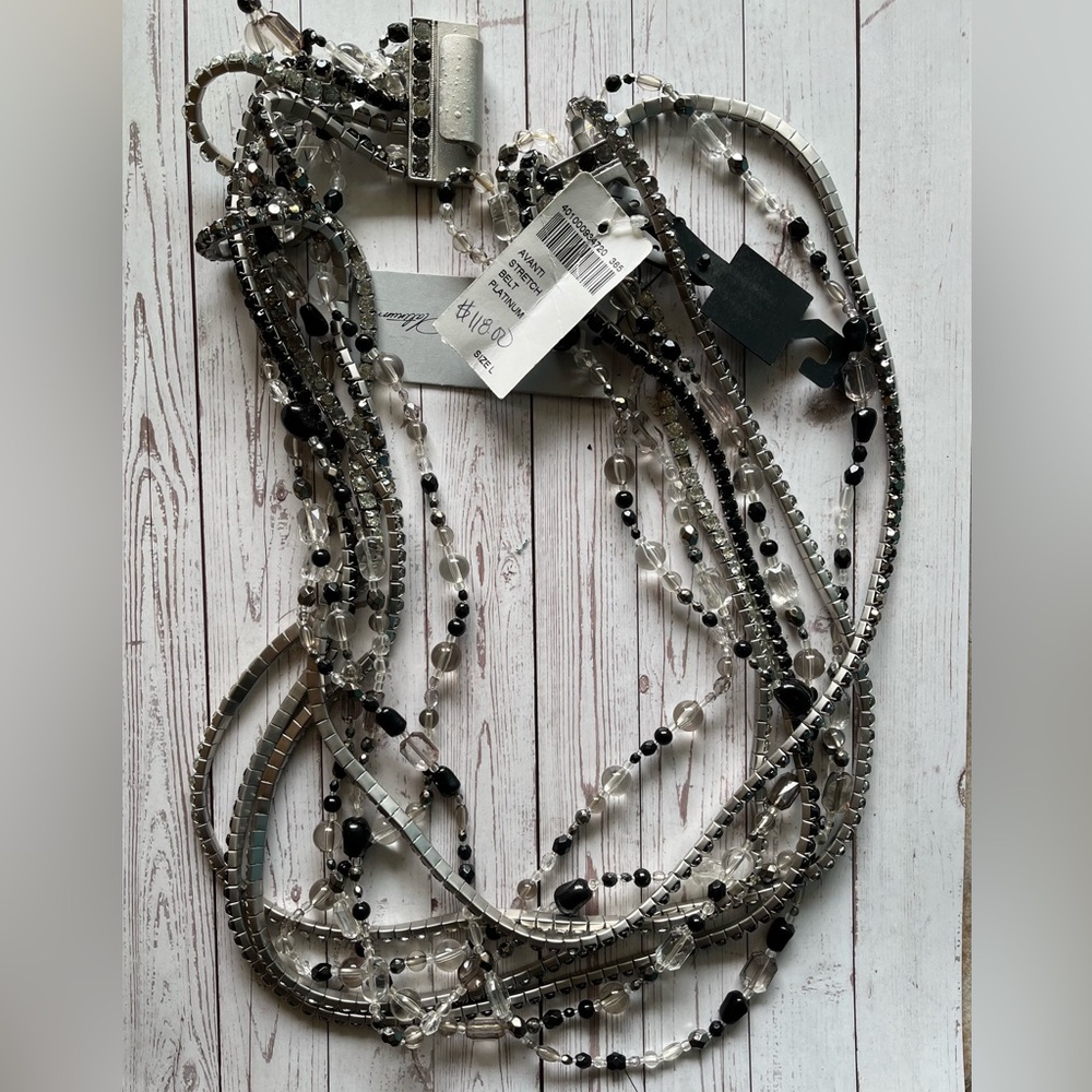 Chico's Multi-Strand Beaded Statement Necklace in Black, Silver, Clear